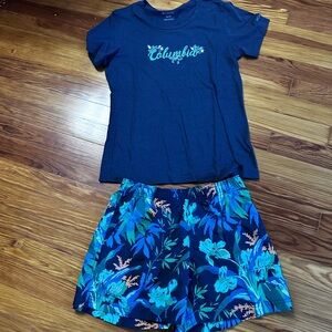 Columbia Ladies Navy Tee and Tropical Print Shorts